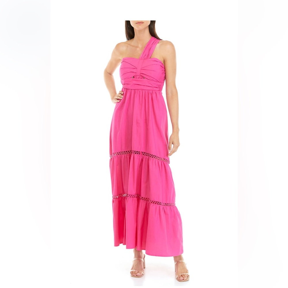 SOUTHERN FROCK Elegant and chic pink sleeveless, one shoulder maxi dress